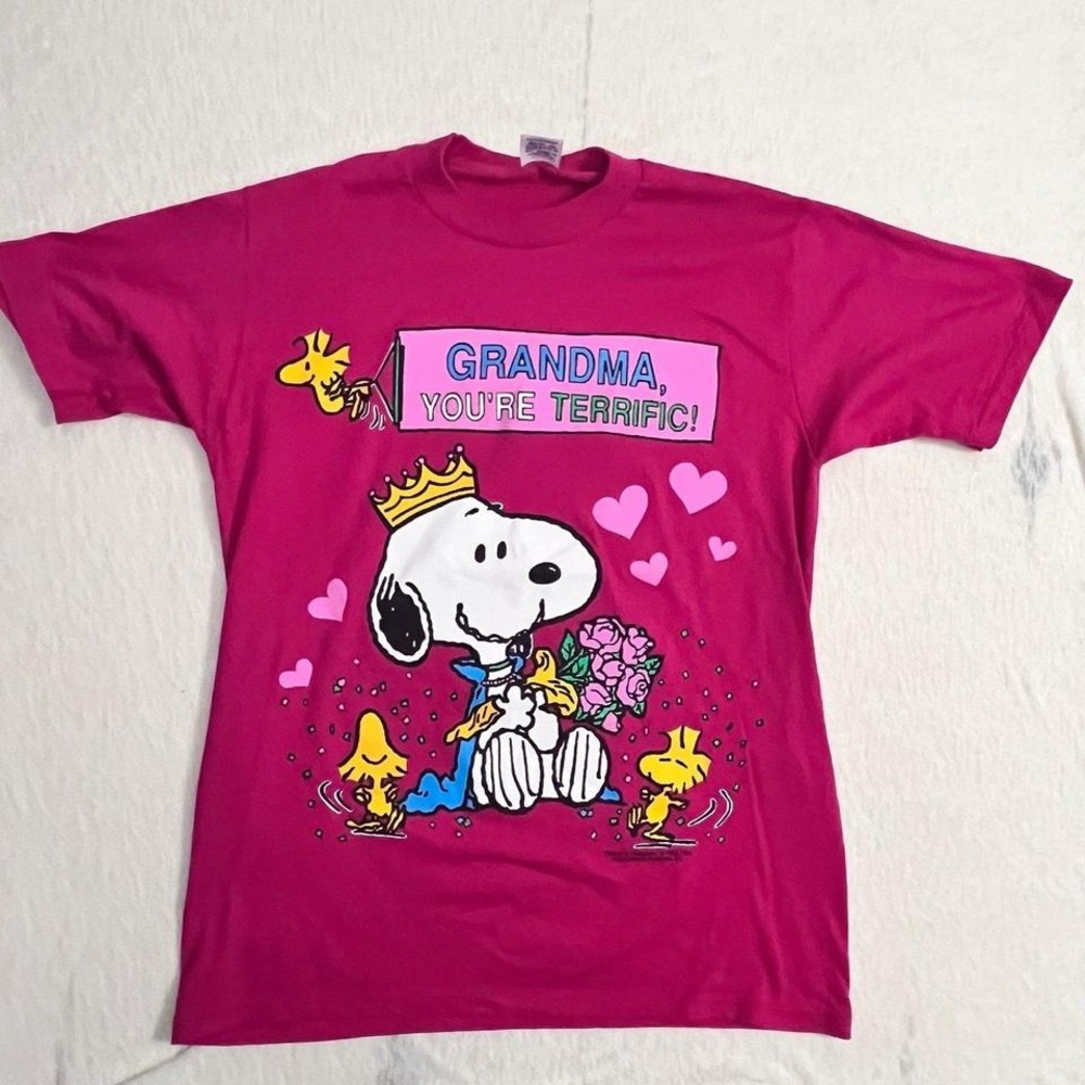 Vintage‎ Snoopy Grandma You're Terrific T-Shirt Pink Jerzees USA Made Size M